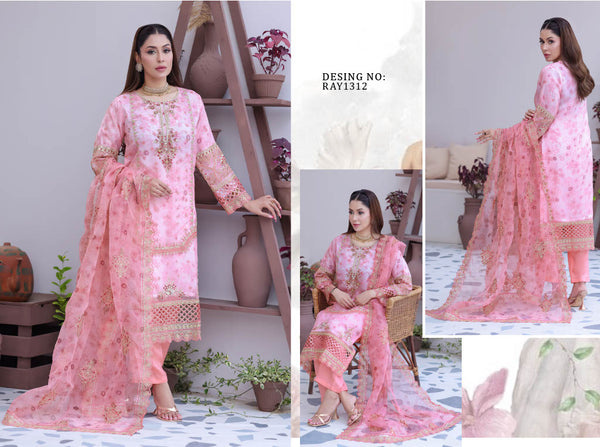 Original Pakistani  Bin Hameed Baby Pink Organza Digital Print