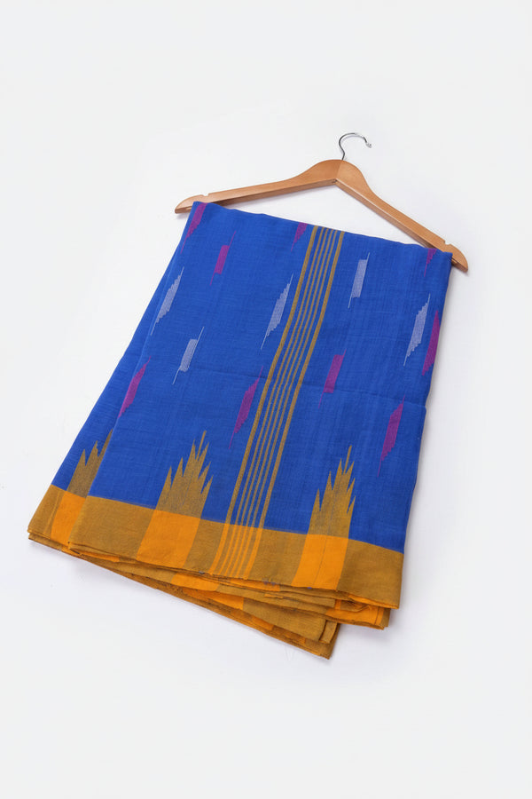 Original Manipuri Handloom Royal Blue With Mustard Yellow Border