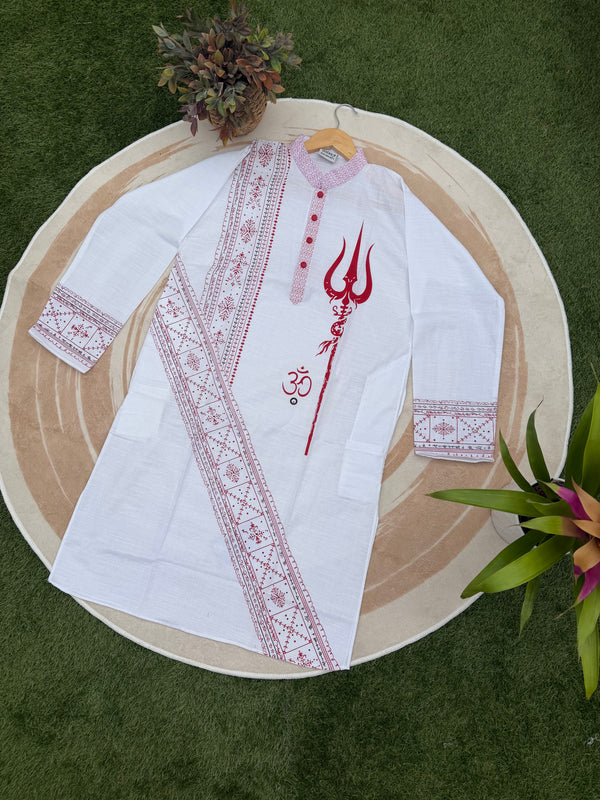 Puja Special Red and White Panjabi