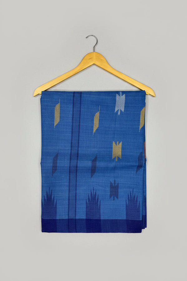 Original Manipuri Handloom Sky Blue Color with Navy Blue Border