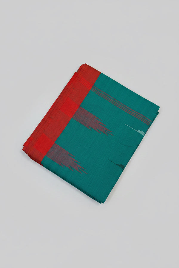 Original Manipuri Handloom Teal Green Color With Bright Red Border