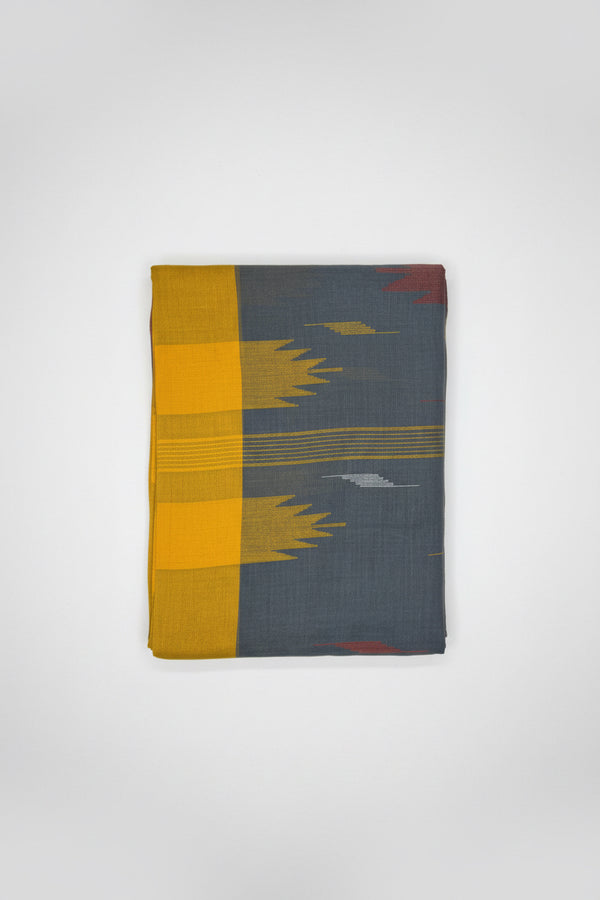 Original Manipuri Handloom Charcoal Grey Color With Striking  Mustard Yellow Border
