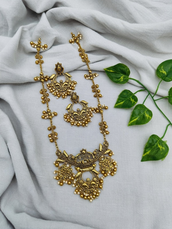 Antique Gold-tone Nakshi Choker and Long Necklace Combo Jewelry Set