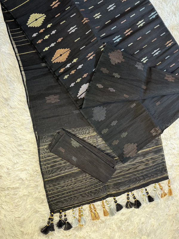 Black Dhakai Jamdani Saree 60 Count