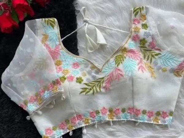 EMBROIDERED ORGANZA WHITE BLOUSE