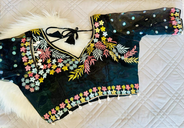 EMBROIDERED ORGANZA BLACK COLOR BLOUSE