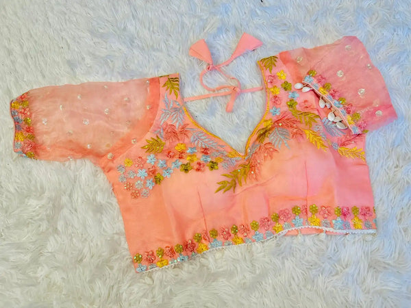 EMBROIDERED ORGANZA PEACH COLOR  BLOUSE