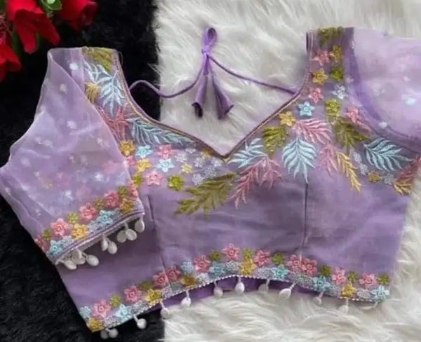 EMBROIDERED ORGANZA PURPLE BLOUSE