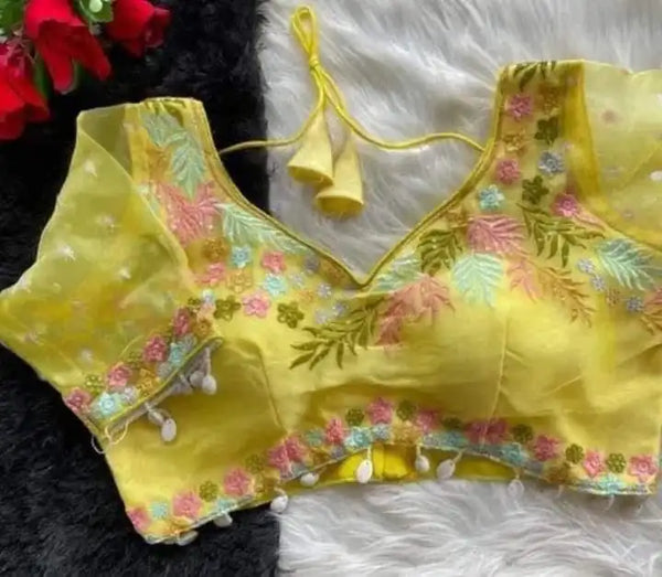 EMBROIDERED ORGANZA LEMON YELLOW BLOUSE