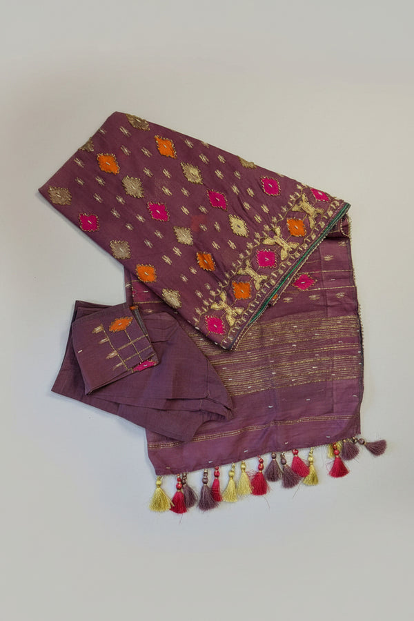Original Dhakai Karchupi Mauved Jamdani With Ready Blouse