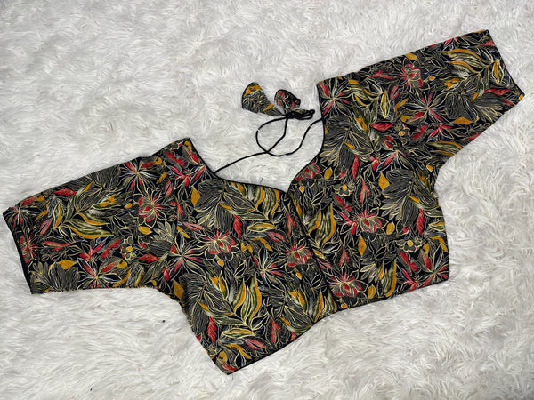 NON-PADDED COTTON TIE-UP BLACK BLOUSE