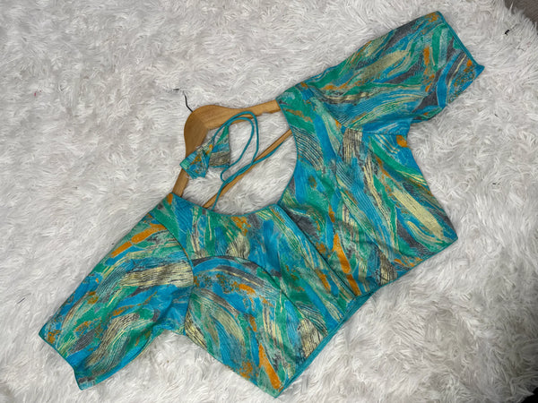 NON-PADDED COTTON TIE-UP BLUE BLOUSE