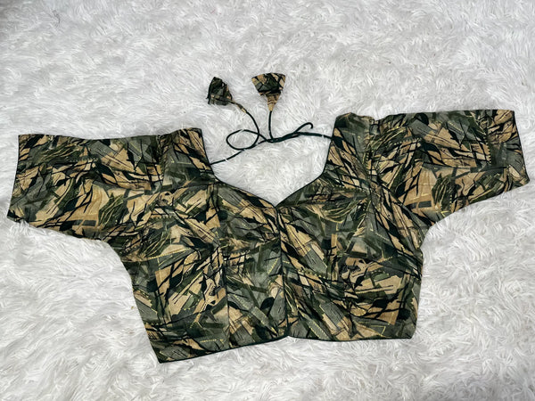 NON-PADDED COTTON TIE-UP FOREST GREEN BLOUSE