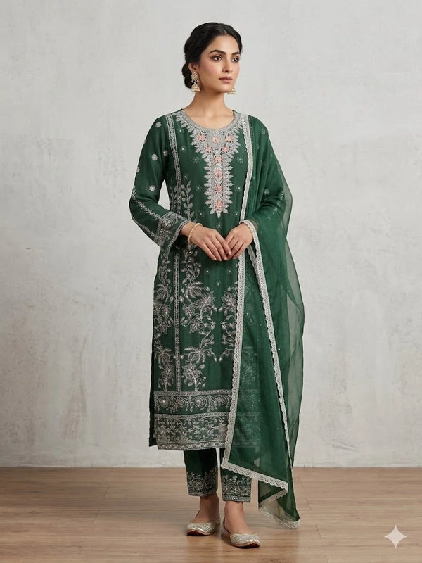 Original Pakistani Bottle Green Salwar & Kamiz
