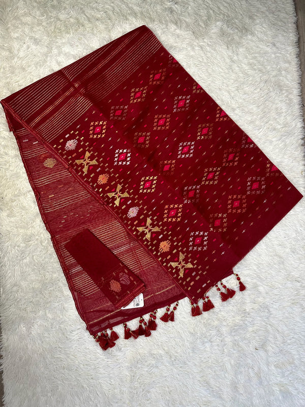 Original Dhakai Jamdani Maroon 84-Count (with Blouse pcs)