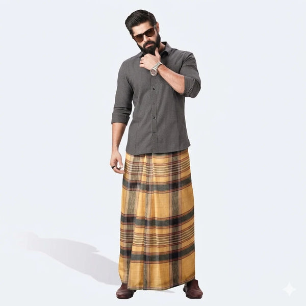 Premium Charcoal Black & Pastel Pink Checkered Lungi – 100% Combed Cotton