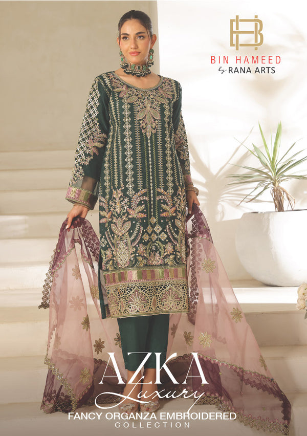 Original Pakistani  Bin Hameed Heavy Worked Green Organza
