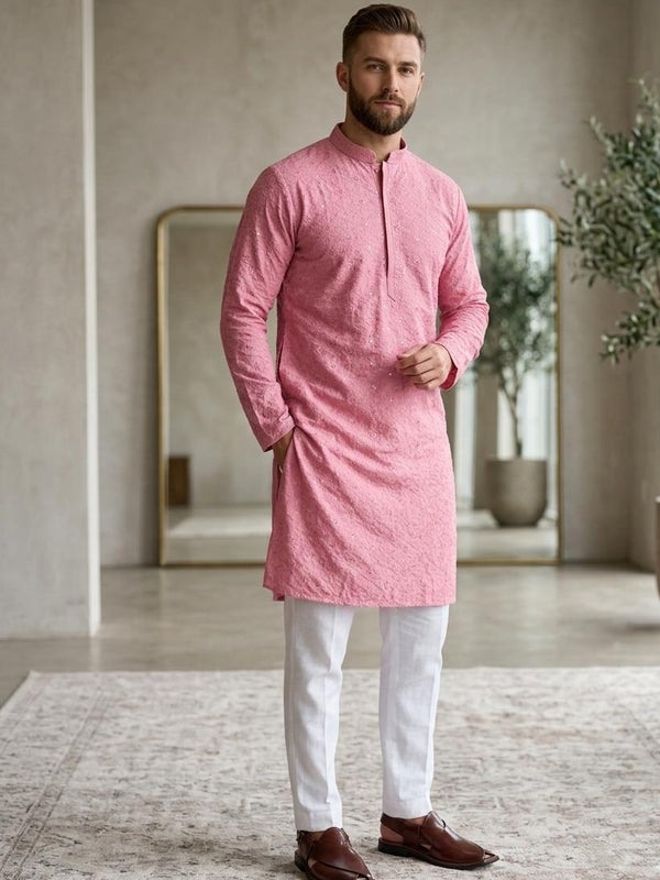 Sequence Worked Mauve Pink Panjabi