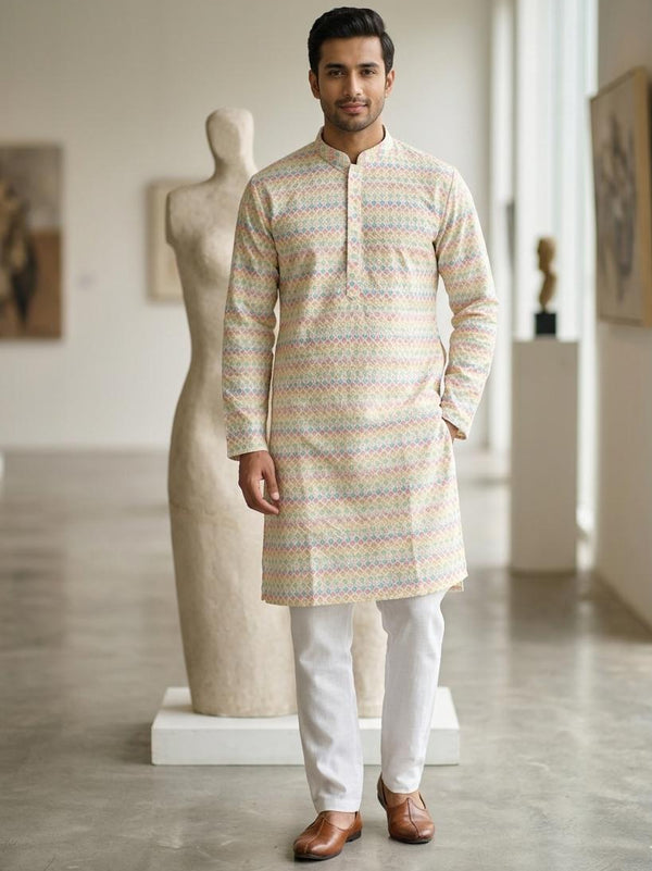 Digital Print Chikankari Panjabi with Sequance Work
