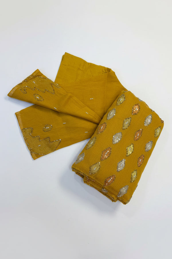 Original Dhakai Mustard Yellow Karchupi  Jamdani With Ready Blouse