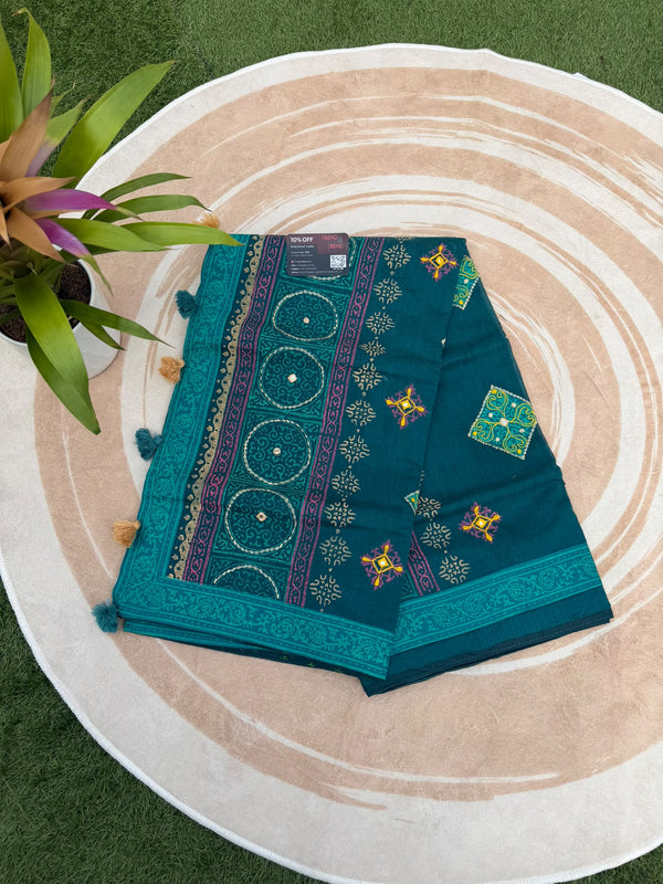 Premium Sea Green Handblock Saree (Volume- Alpana/আলপনা)