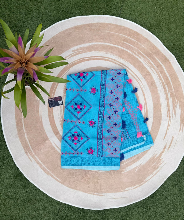 Premium Sky Blue Handblock Saree ( Vloume- Kotasundori/কোটা সুন্দরী)