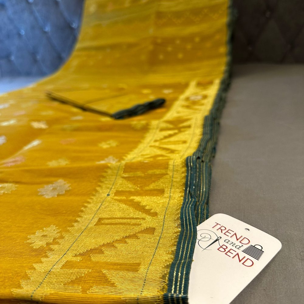Original Mustard Yellow Dhakai Jamdani Saree 100-Count Cotton
