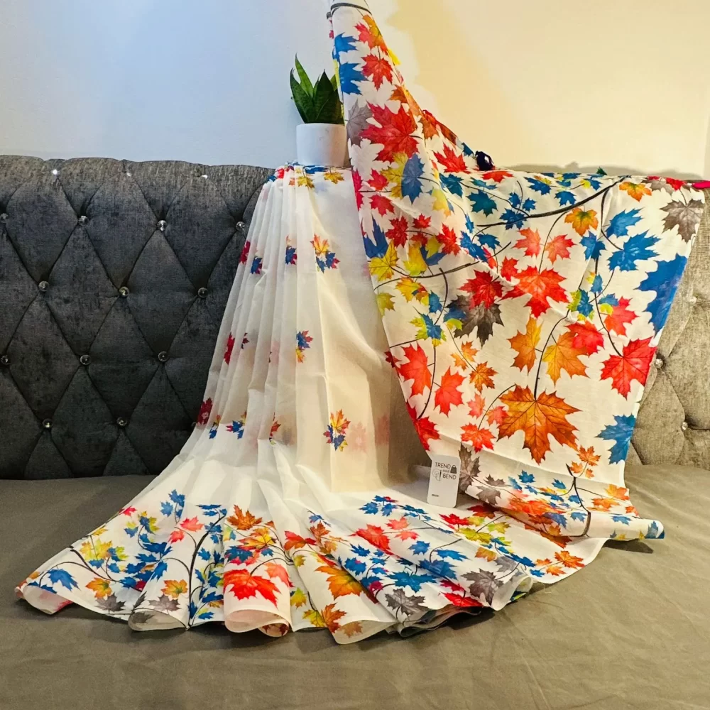 Spring Special Digital Floral Printed White Silk Saree