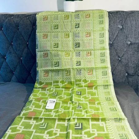 Lime Green Saree with Geometric Pattern and Subtle Accents