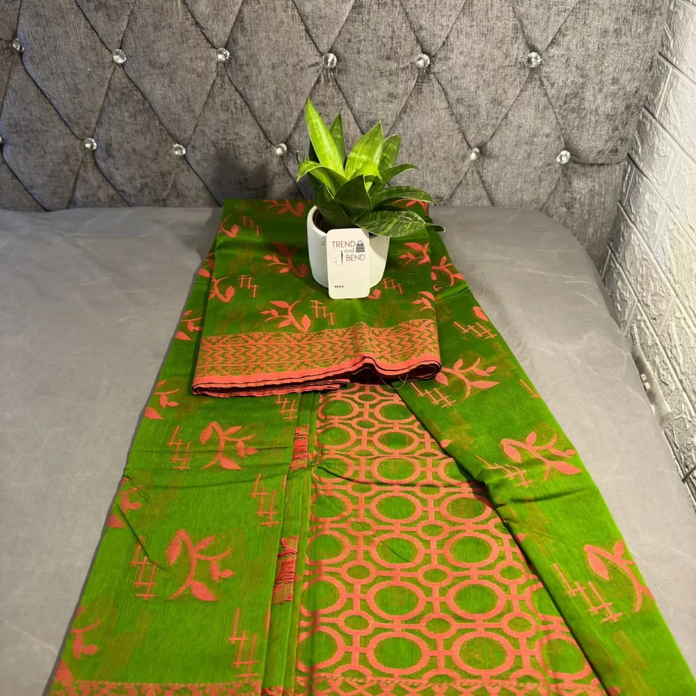 Olive Green Silk Saree with Circular and Floral Motifs