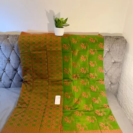 Olive Green Silk Saree with Circular and Floral Motifs