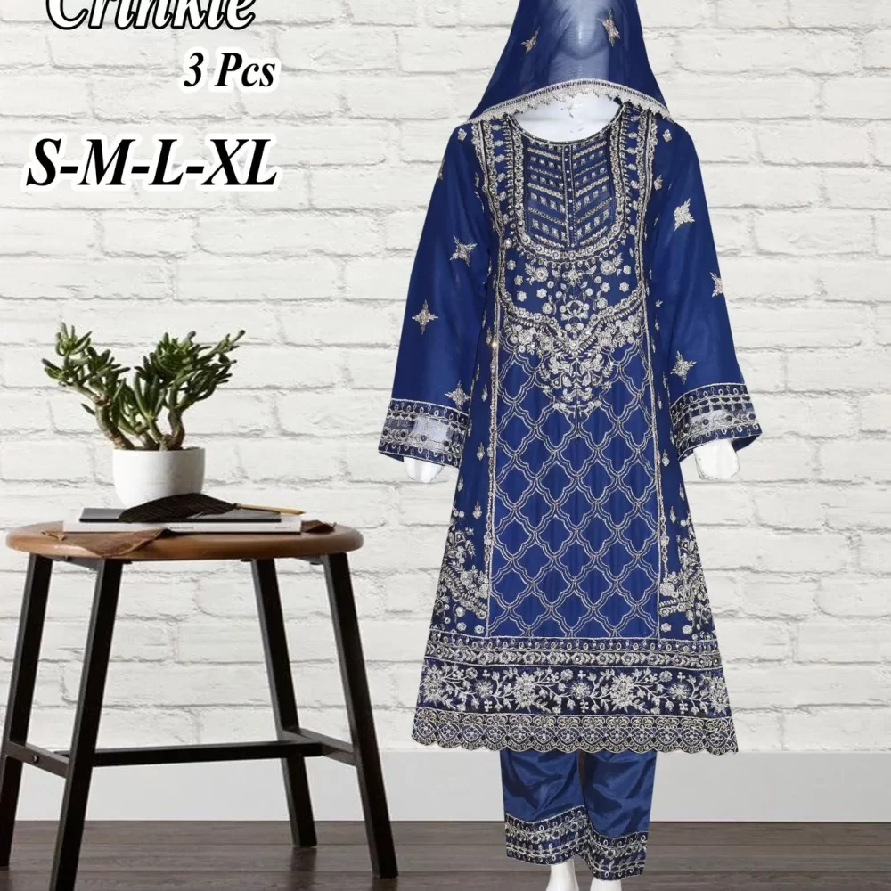 Chic Elegance Blue Shalwar Kameez (Three-piece)