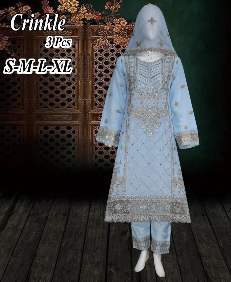 Chic Elegance Sky Blue Shalwar Kameez (Three-piece)