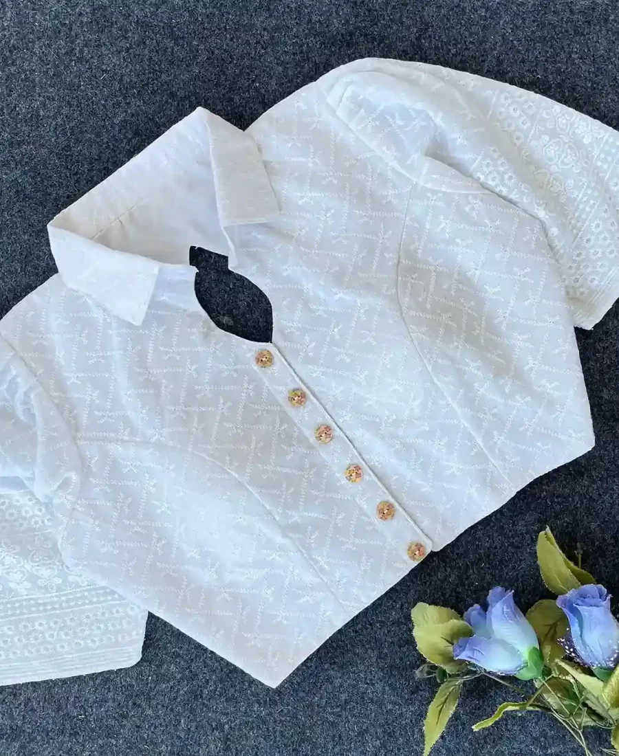 Elegant Flattering fit White Blouse designer blouse