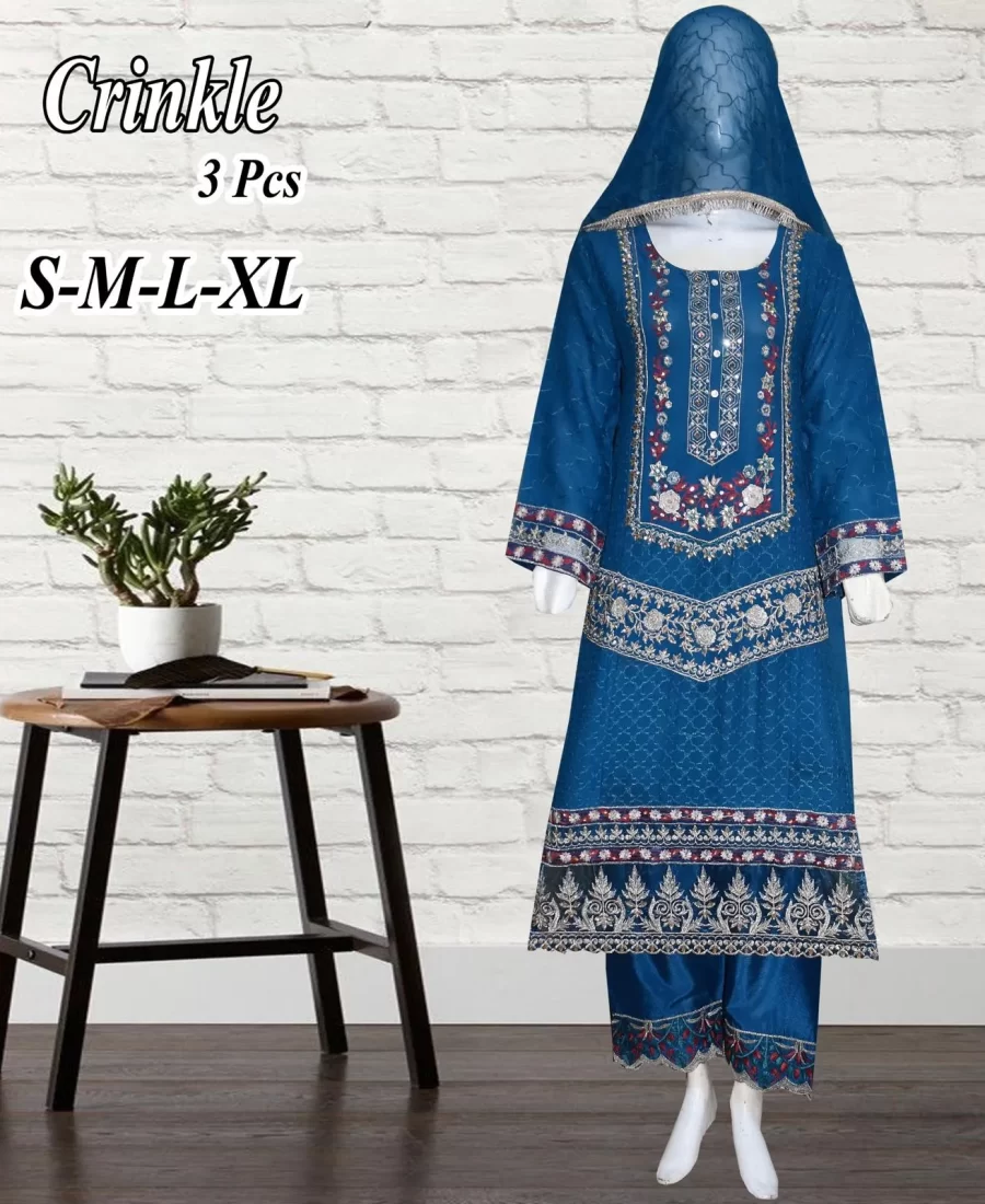 Elegant Embroidered Blue Shalwar Kameez Lawn Suit