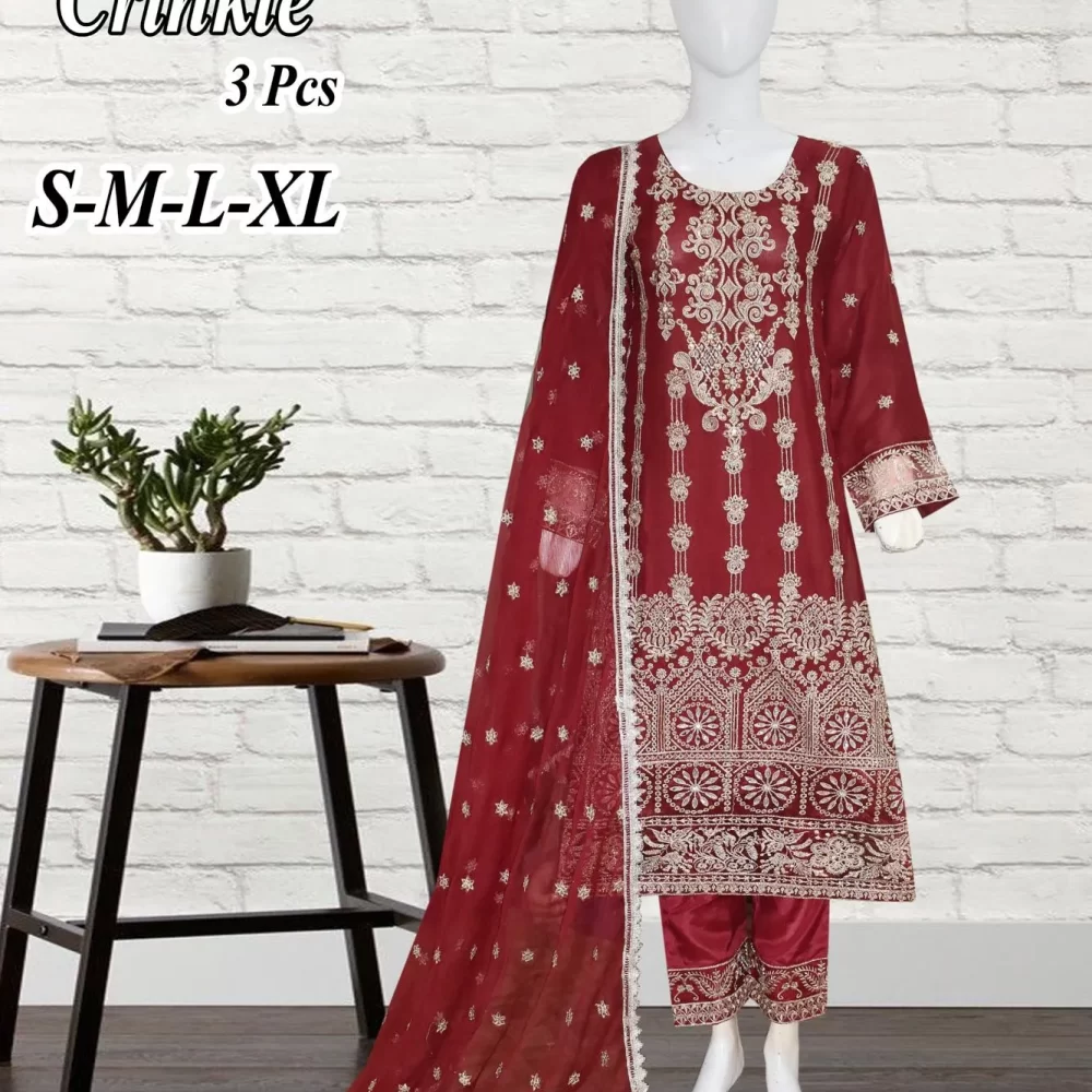 Elevate Maroon Embroidered Shalwar Kameez (Three-piece)