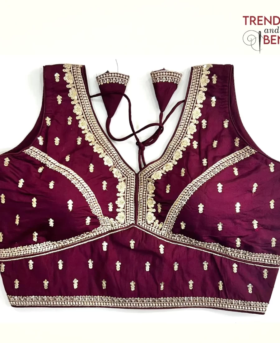 Sabyasachi Inspired Embroidery Wine Color Blouse Pattern