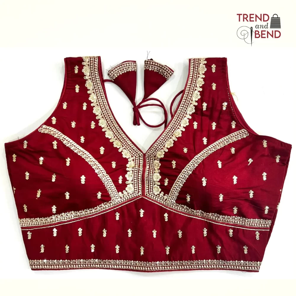 Sabyasachi Inspired Embroidery Ruby Red Color Blouse Pattern