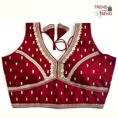 Sabyasachi Inspired Embroidery Ruby Red Color Blouse Pattern
