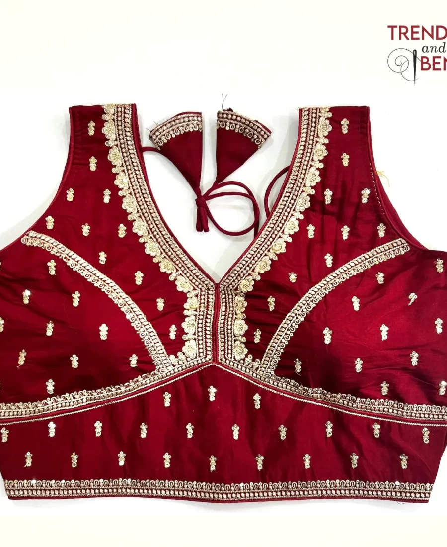 Sabyasachi Inspired Embroidery Ruby Red Color Blouse Pattern