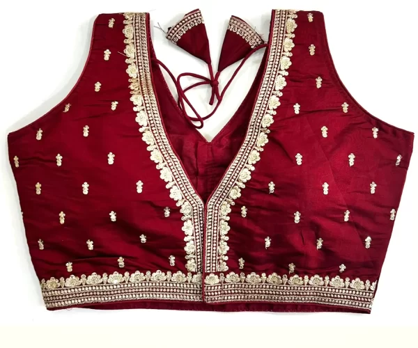 Sabyasachi Inspired Embroidery Ruby Red Color Blouse Pattern
