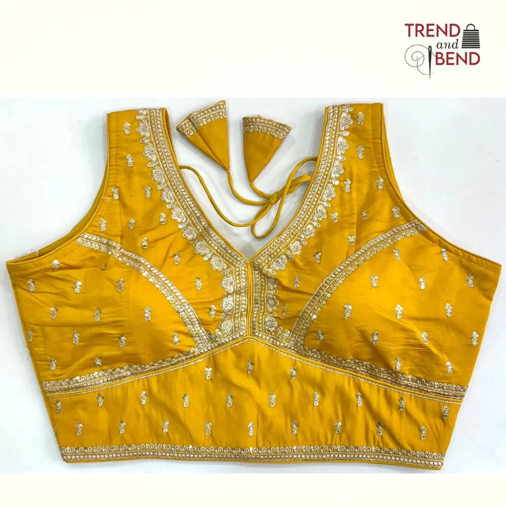 Sabyasachi Inspired Embroidery Mustard Yellow Color Blouse Pattern