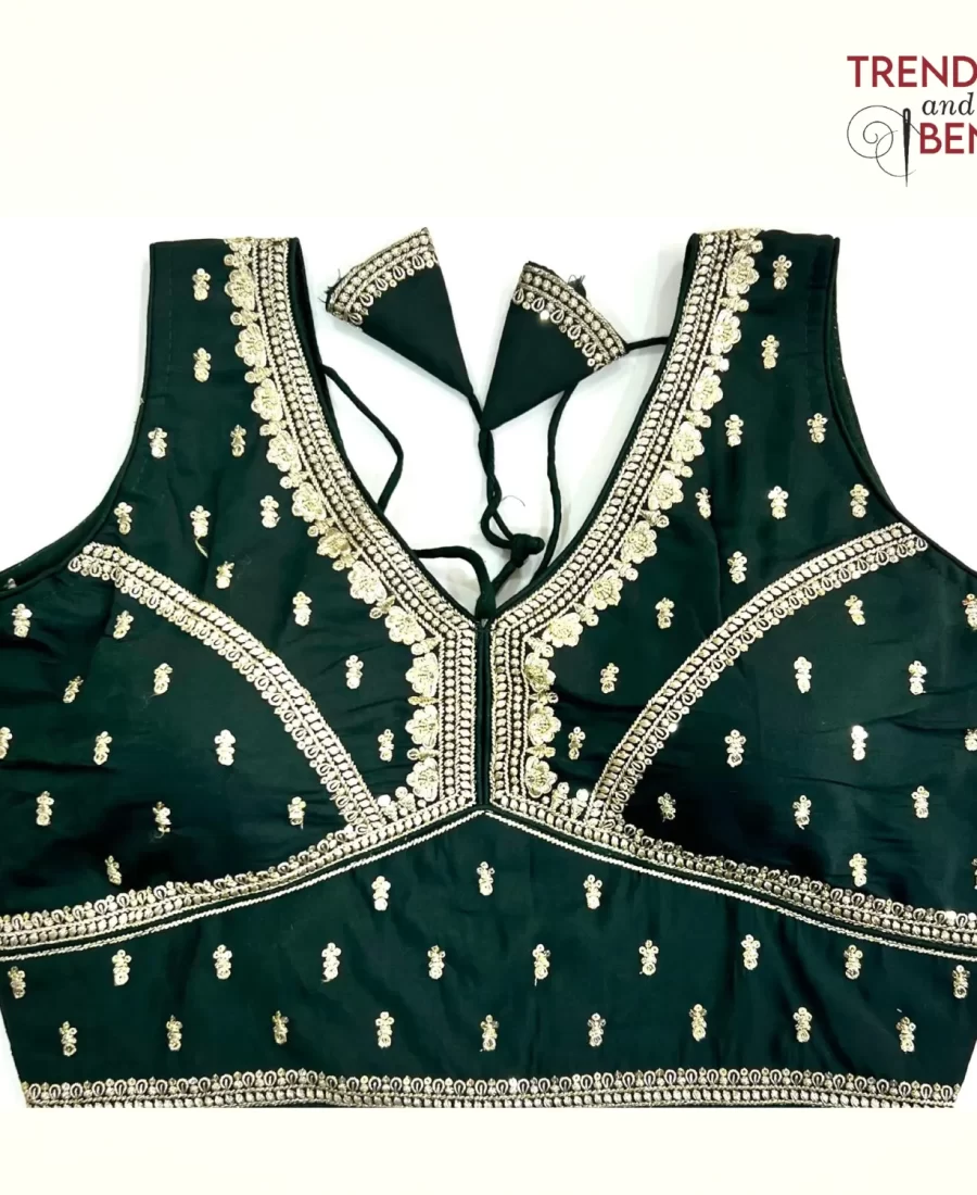 Sabyasachi Inspired Embroidery Turquiose Green Color Blouse Pattern
