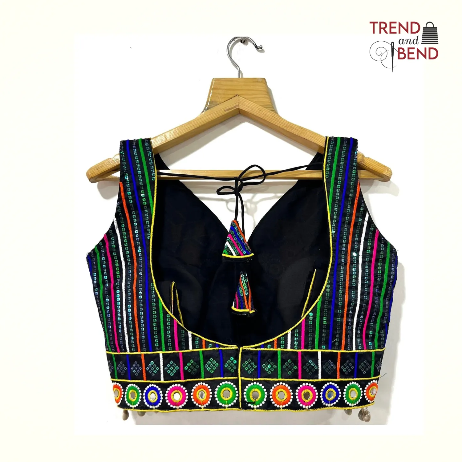Vibrant Multi-Color Embroidered Black Base Gujarati Blouse 