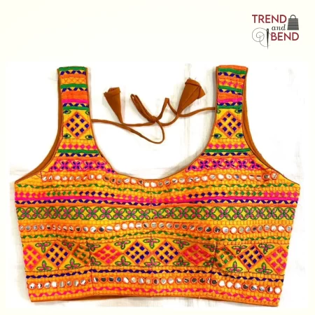 Vibrant Multi-Color Embroidered Orange Base Gujarati Blouse