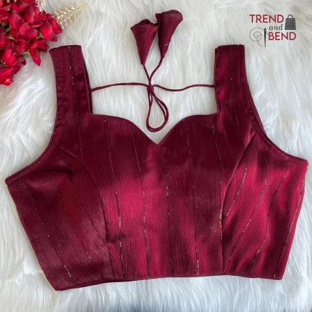 Dual-tone Jimmy Choo Shining Party Wine Red Full Stitched Blouse