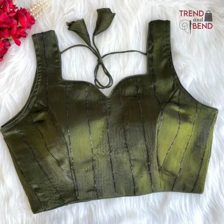 Dual-tone Jimmy Choo Shining Party Forest Green Full Stitched Blouse