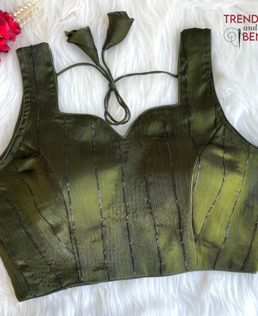 Dual-tone Jimmy Choo Shining Party Forest Green Full Stitched Blouse