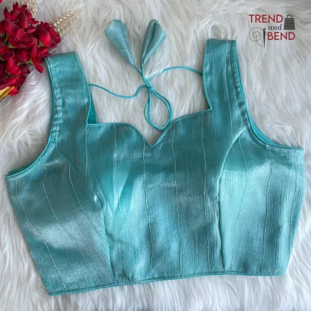 Dual-tone Jimmy Choo Shining Full Stitched Sky Blue Party Blouse