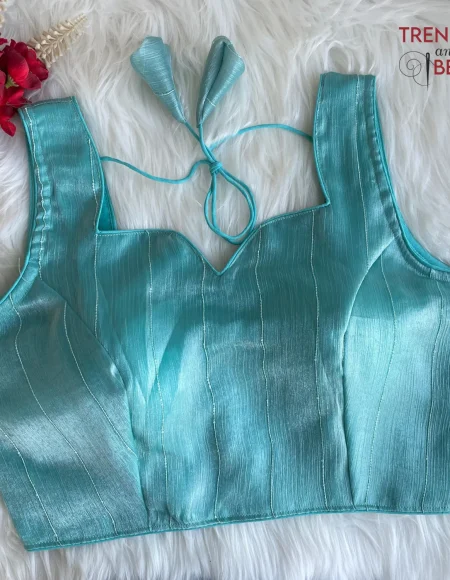 Dual-tone Jimmy Choo Shining Full Stitched Sky Blue Party Blouse